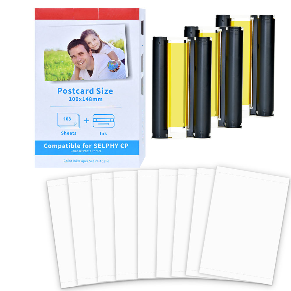 Selphy Glossy Photo Paper Paper Kp108in Compatible with Canon 4" X 6'' for Canon Kp108in CP1300 CP1500 CP1200 CP1000